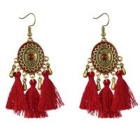 Fashion Fringe Oorbellen, Zinc Alloy, met Polyester, ellips, gold plated, voor vrouw & glazuur, meer kleuren voor de keuze, nikkel, lood en cadmium vrij, 75x20mm, Verkocht door pair