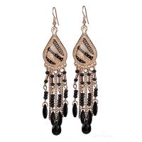 Fashion Fringe Oorbellen, Zinc Alloy, met Seedbead & Kristal, gold plated, voor vrouw & glazuur, meer kleuren voor de keuze, nikkel, lood en cadmium vrij, 110x21mm, Verkocht door pair