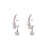 Pendientes de Gota en Latón, metal, con Perlas plásticas, chapado en color de plata, para mujer, plateado, libre de níquel, plomo & cadmio, 28.50mm, Vendido por Par