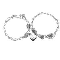 Pareja pulsera y brazalete, Partículas de acero, con 1.57 extender cadena, Corazón, chapado en color de plata, 2 piezas & unisexo, plateado, longitud 6.69 Inch, 2PCs/Set, Vendido por Set