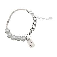 Tíotáiniam Cruach Bracelet, Cruach Tíotáiniam, le Pearl Plaisteacha, snasta, do bhean, airgid, Fad 6.69 Inse, Díolta De réir PC