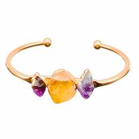 laiton bracelet manchette, avec améthyste & perles de citrine, Placage de couleur d'or, bijoux de mode & pour femme, doré, protéger l'environnement, sans nickel, plomb et cadmium, 65mm, Vendu par PC