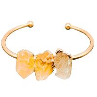 laiton bracelet manchette, avec perles de citrine, Placage de couleur d'or, bijoux de mode & pour femme, doré, protéger l'environnement, sans nickel, plomb et cadmium, 65mm, Vendu par PC