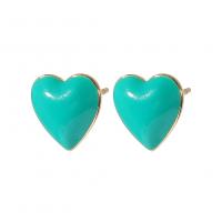 Brass Stud Earring Heart gold color plated fashion jewelry & for woman & enamel nickel lead & cadmium free Sold By Pair