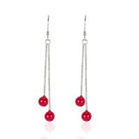 Pendientes de Gota en Latón, metal, Esférico, chapado, Joyería & para mujer, Rojo, libre de níquel, plomo & cadmio, 7x63mm, Vendido por Par