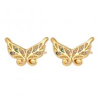 Cubic Zirconia Micro Pave Brass Earring Butterfly gold color plated fashion jewelry & micro pave cubic zirconia & for woman golden nickel lead & cadmium free Sold By Pair