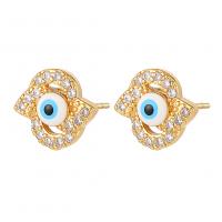 Evil Eye Earrings Brass gold color plated fashion jewelry & micro pave cubic zirconia & for woman & enamel nickel lead & cadmium free Sold By Pair