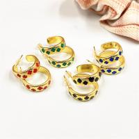 Brass Stud Earring gold color plated for woman & enamel Sold By Pair