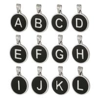 Stainless Steel Letter Pendants 304 Stainless Steel with Resin Flat Round Vacuum Plating black Approx 3mm Approx Sold By Lot