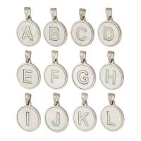 Stainless Steel Letter Pendants 304 Stainless Steel with White Shell Flat Round Vacuum Plating original color Approx 3mm Approx Sold By Lot