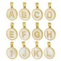 Stainless Steel Letter Pendants 304 Stainless Steel with White Shell Flat Round Vacuum Plating gold Approx 3mm Approx Sold By Lot