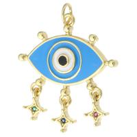 Pendentifs mauvais oeil, laiton, Plaqué d'or, pavé de micro zircon & émail, bleu, 28mm, Trou:Environ 3mm, 10PC/lot, Vendu par lot