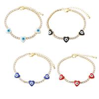 Bracelet Evil Eye bijoux, laiton, coeur, Plaqué d'or, pour femme & émail, plus de couleurs à choisir, 9.50mm, Longueur 9 pouce, 5PC/lot, Vendu par lot