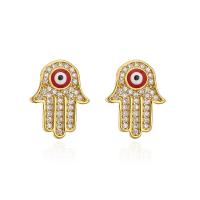 Evil Eye Earrings Brass Hand real gold plated micro pave cubic zirconia & for woman & enamel Sold By Pair