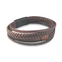 Cowhide Bracelet with 304 Stainless Steel handmade multilayer & braided bracelet & Unisex brown 205mm Sold By PC