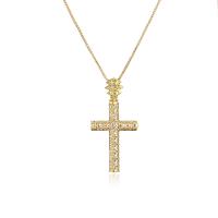 Cubic Zircon Micro Pave Brass Necklace Cross real gold plated & micro pave cubic zirconia & for woman Length Approx 19.68 Inch Sold By PC