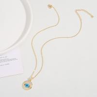 Collier Evil Eye bijoux, laiton, Plaqué or 18K, pavé de micro zircon & pour femme & émail, 17mm, Longueur Environ 14.96 pouce, Vendu par PC