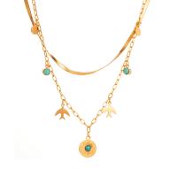 Collier de mode Multi couche, Acier titane, avec turquoise, avec 5cm chaînes de rallonge, Placage de couleur d'or, Double couche & bijoux de mode & styles différents pour le choix & pour femme, doré, Longueur 43 cm, Vendu par PC