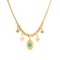 Collier d'acier titane, avec turquoise, bijoux de mode & styles différents pour le choix & pour femme, doré, Longueur 39.5 cm, Vendu par PC