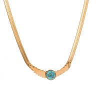 Collier d'acier titane, avec turquoise, avec 5cm chaînes de rallonge, bijoux de mode & styles différents pour le choix & pour femme & avec zircone cubique, doré, Longueur 40 cm, Vendu par PC