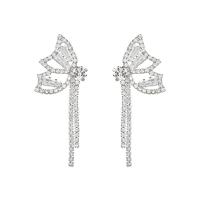 Fashion Fringe Oorbellen, Zinc Alloy, silver plated, mode sieraden & voor vrouw & met strass, zilver, 50x20mm, Verkocht door pair