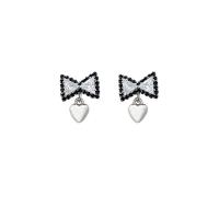 Boucles d'oreilles en laiton zircon cubique pavent, fade et jamais plaqué de haute qualité, bijoux de mode & pavé de micro zircon & pour femme, argent, 21x15mm, Vendu par paire