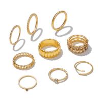 Cink ötvözet Ring Set, arany színű aranyozott, divat ékszerek & a nő & strasszos, aranysárga, Által értékesített Set