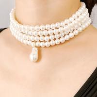 Kunststof parel ketting, Plastic Pearl, met 10 extender keten, plated, mode sieraden & multilayer & verschillende stijlen voor de keuze & voor vrouw, wit, 1.1x2.3cmu30012.8CM, Lengte 32-33 cm, Verkocht door PC