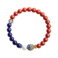 Gemstone Bracelets Cinnabar with Lapis Lazuli fashion jewelry & for woman 6mm Length 16 cm Sold By PC