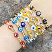 Bracelet Evil Eye bijoux, laiton, avec corde en nylon & résine, Plaqué or 18K, bijoux de mode & pour femme, plus de couleurs à choisir, 7x7mm, Longueur 24 cm, Vendu par PC