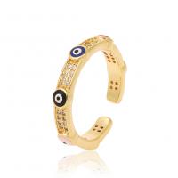 Mal de ojo del anillo de dedo de la joyería, metal, ojo de malvado, chapado en oro real, micro arcilla de zirconia cúbica & para mujer & esmalte, dorado, libre de níquel, plomo & cadmio, 21mm, Vendido por UD