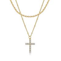 Cubic Zircon Micro Pave Mässing Halsband, Cross, 18K guldpläterad, Dubbla lager & löstagbar & micro bana cubic zirconia & för kvinna, gyllene, nickel, bly och kadmium gratis, Säljs av PC