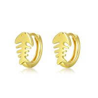 Messing Huggie Hoop Earring, Visgraat, gold plated, voor vrouw, gouden, nikkel, lood en cadmium vrij, 10.90mm, Verkocht door pair