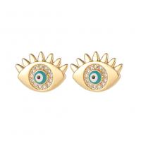 Evil Eye Earrings Brass gold color plated fashion jewelry & micro pave cubic zirconia & for woman & enamel nickel lead & cadmium free Sold By Pair