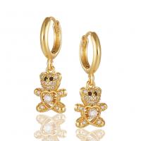 Cubic Zirconia Micro Pave Brass Earring Bear gold color plated fashion jewelry & micro pave cubic zirconia & for woman golden nickel lead & cadmium free Sold By Pair