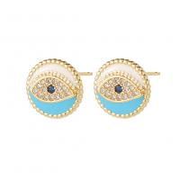 Evil Eye Earrings Brass gold color plated fashion jewelry & micro pave cubic zirconia & for woman & enamel nickel lead & cadmium free Sold By Pair