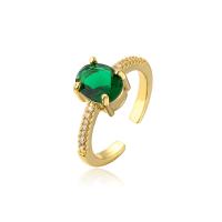 Cubic Zirconia Micro Pave Brass Ring real gold plated Adjustable & micro pave cubic zirconia & for woman green Sold By PC