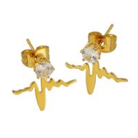 Roestvrij staal Stud Earrings, 304 roestvrij staal, Galvanische beplating, imitatie zirconia & voor vrouw, goud, 14x14x14mm, 12paren/Lot, Verkocht door Lot