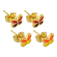 Stainless Steel Stud Earrings 304 Stainless Steel Butterfly Galvanic plating for woman & enamel Sold By Lot