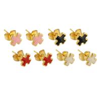 Stainless Steel Stud Earrings 304 Stainless Steel Cross Galvanic plating for woman & enamel Sold By Lot