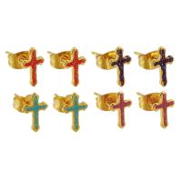 Stainless Steel Stud Earrings 304 Stainless Steel Cross Galvanic plating for woman & enamel Sold By Lot