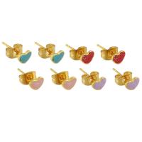 Stainless Steel Stud Earrings 304 Stainless Steel Heart Galvanic plating for woman & enamel Sold By Lot