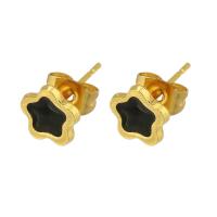 Roestvrij staal Stud Earrings, 304 roestvrij staal, Galvanische beplating, voor vrouw & glazuur, zwart, 13.50x7.50x7mm, 12paren/Lot, Verkocht door Lot