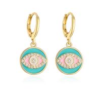 Evil Eye Earrings Brass real gold plated micro pave cubic zirconia & for woman & enamel Sold By Pair