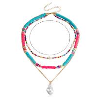 Mode Multi laag ketting, Zinc Alloy, met ABS kunststof parel & Polymer Clay, gold plated, drie lagen & mode sieraden & voor vrouw, multi-gekleurde, 15mm, Per verkocht 47 cm Strand