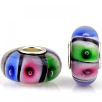 Χάντρες Lampwork European στυλ, Γυάλινα, με Σίδερο, Φανός, χρώμα επάργυρα, DIY, μικτά χρώματα, 9x14mm, Περίπου 100PCs/τσάντα, Sold Με τσάντα