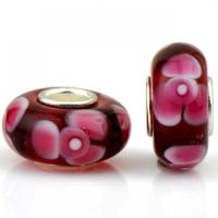 Χάντρες Lampwork European στυλ, Γυάλινα, με Σίδερο, Φανός, χρώμα επάργυρα, DIY, κόκκινος, 9x14mm, Περίπου 100PCs/τσάντα, Sold Με τσάντα