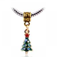 European stile Zinc Alloy pendenti, lega in zinco, Albero di Natale, placcato, unisex & smalto & con strass, verde, assenza di nichel,piombo&cadmio, 12x28mm, Appross. 100PC/borsa, Venduto da borsa