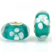 Χάντρες Lampwork European στυλ, Γυάλινα, με Σίδερο, Φανός, χρώμα επάργυρα, DIY, πράσινος, 9x14mm, Περίπου 100PCs/τσάντα, Sold Με τσάντα