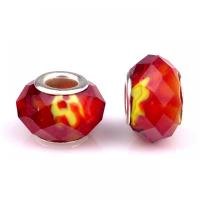 Χάντρες Lampwork European στυλ, Γυάλινα, με Σίδερο, Φανός, χρώμα επάργυρα, DIY, κόκκινος, 9x14mm, Περίπου 100PCs/τσάντα, Sold Με τσάντα